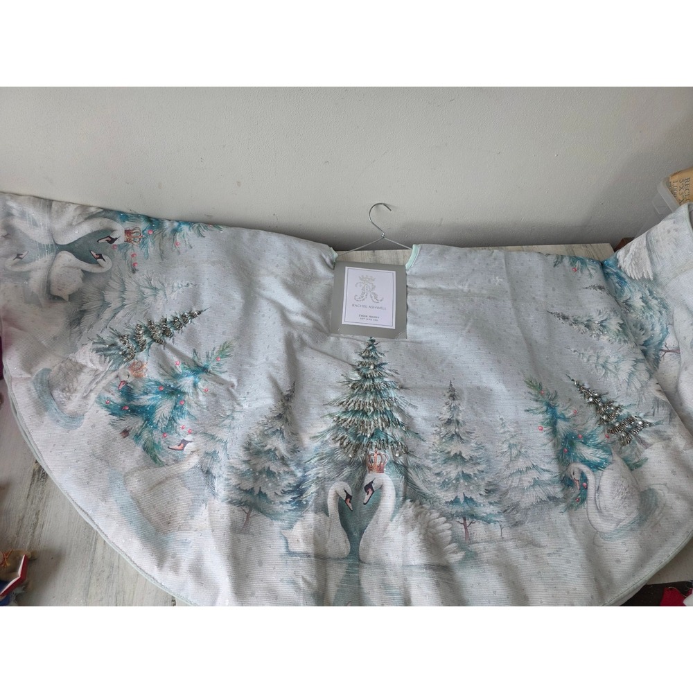 Rachel ashwell swan beaded bell tree skirt pastel prince green glitter‎ decor